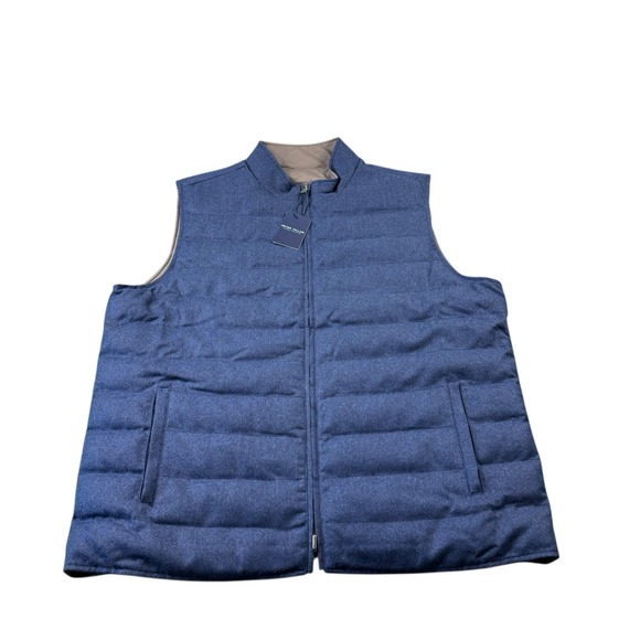 $595 Peter Millar Whistler Reversible Vest Puffer Blue/Brown MF24XZ52 Size XL